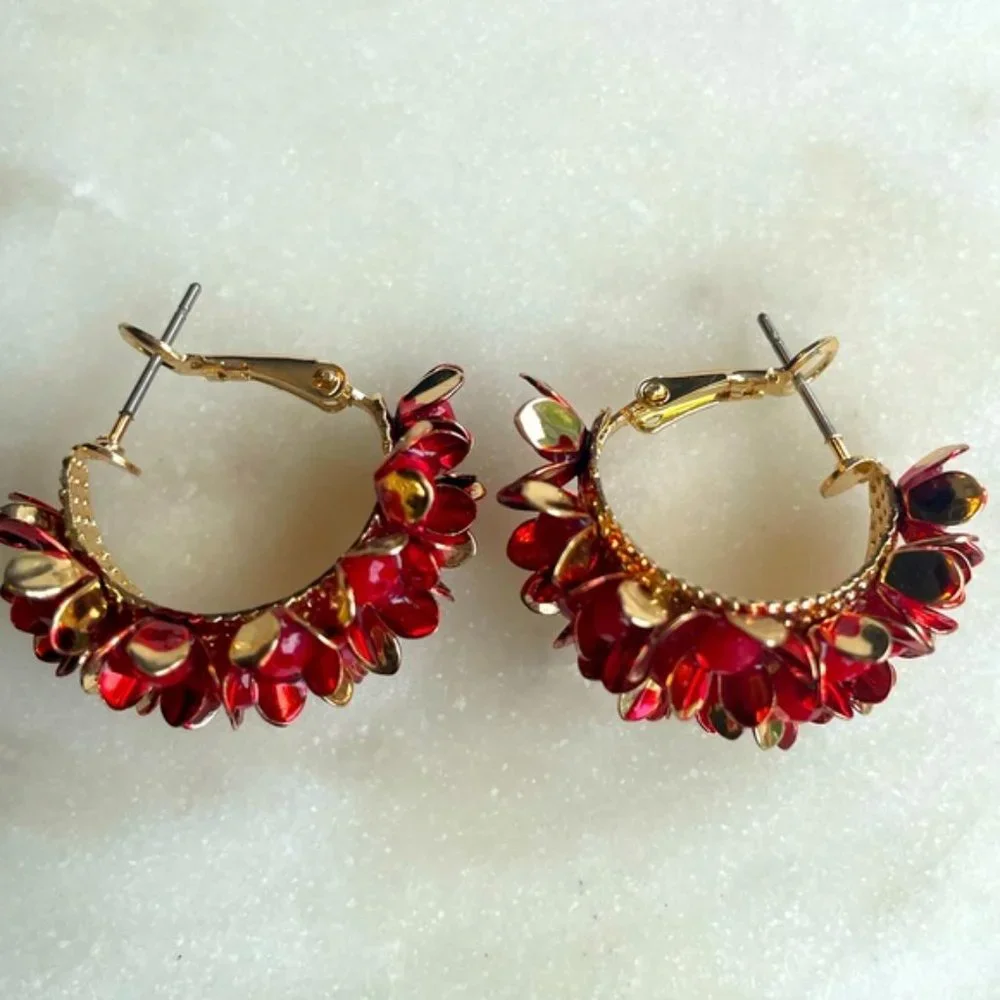 Lila Floral Hoops in Wine Red